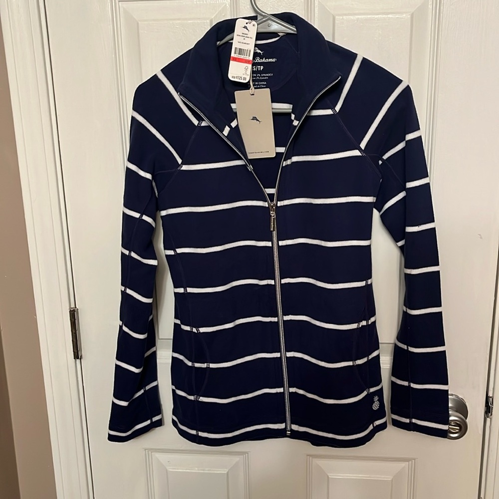 Tommy Bahama Blue and White Striped Aruba full Zip-Up Jacket